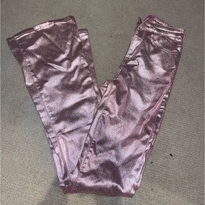 Pink Metallic Edikted Luna Faux Leather Flare Pants